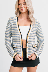 Evening In Striped Knit Cardigan (Navy/White Stripe) - NanaMacs