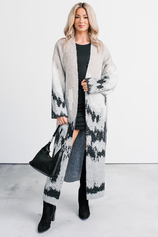 Alpine Trail Abstract Mountain Duster Cardigan (Oatmeal) - NanaMacs