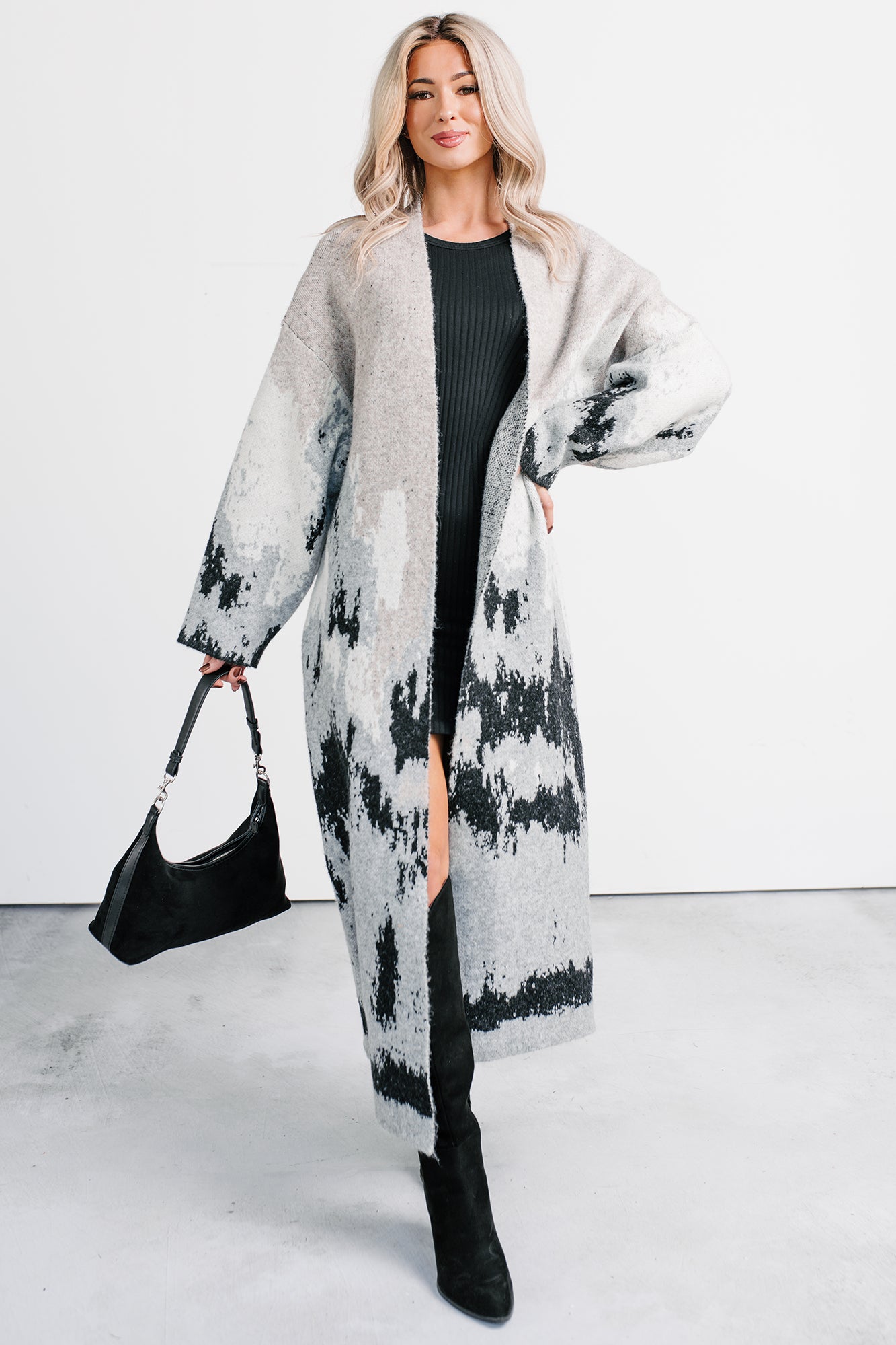 Alpine Trail Abstract Mountain Duster Cardigan (Oatmeal) - NanaMacs