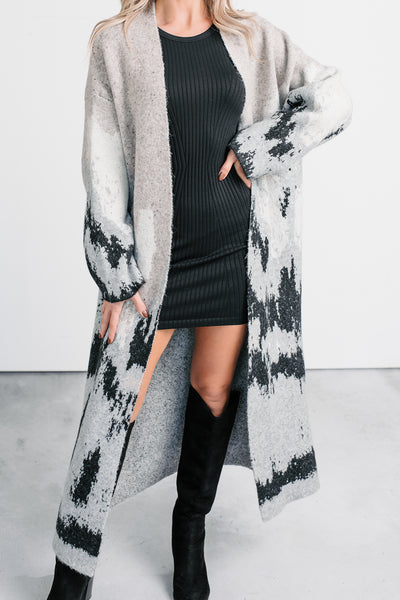 Alpine Trail Abstract Mountain Duster Cardigan (Oatmeal) - NanaMacs