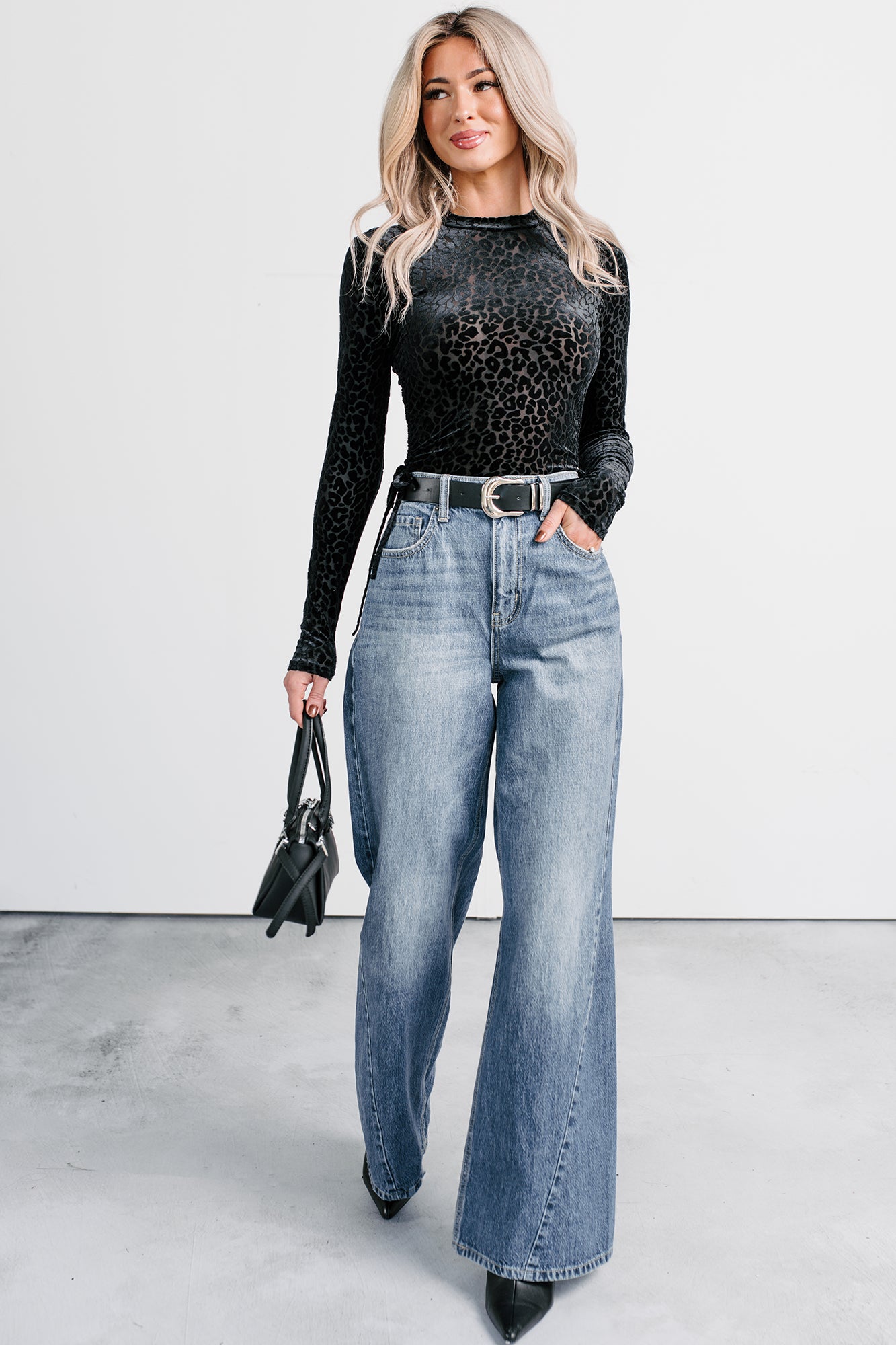 Wild Tease Long Sleeve Leopard Bodysuit (Black) - NanaMacs