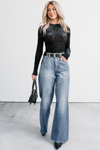 Wild Tease Long Sleeve Leopard Bodysuit (Black) - NanaMacs