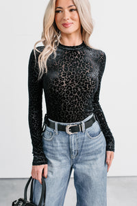 Wild Tease Long Sleeve Leopard Bodysuit (Black) - NanaMacs