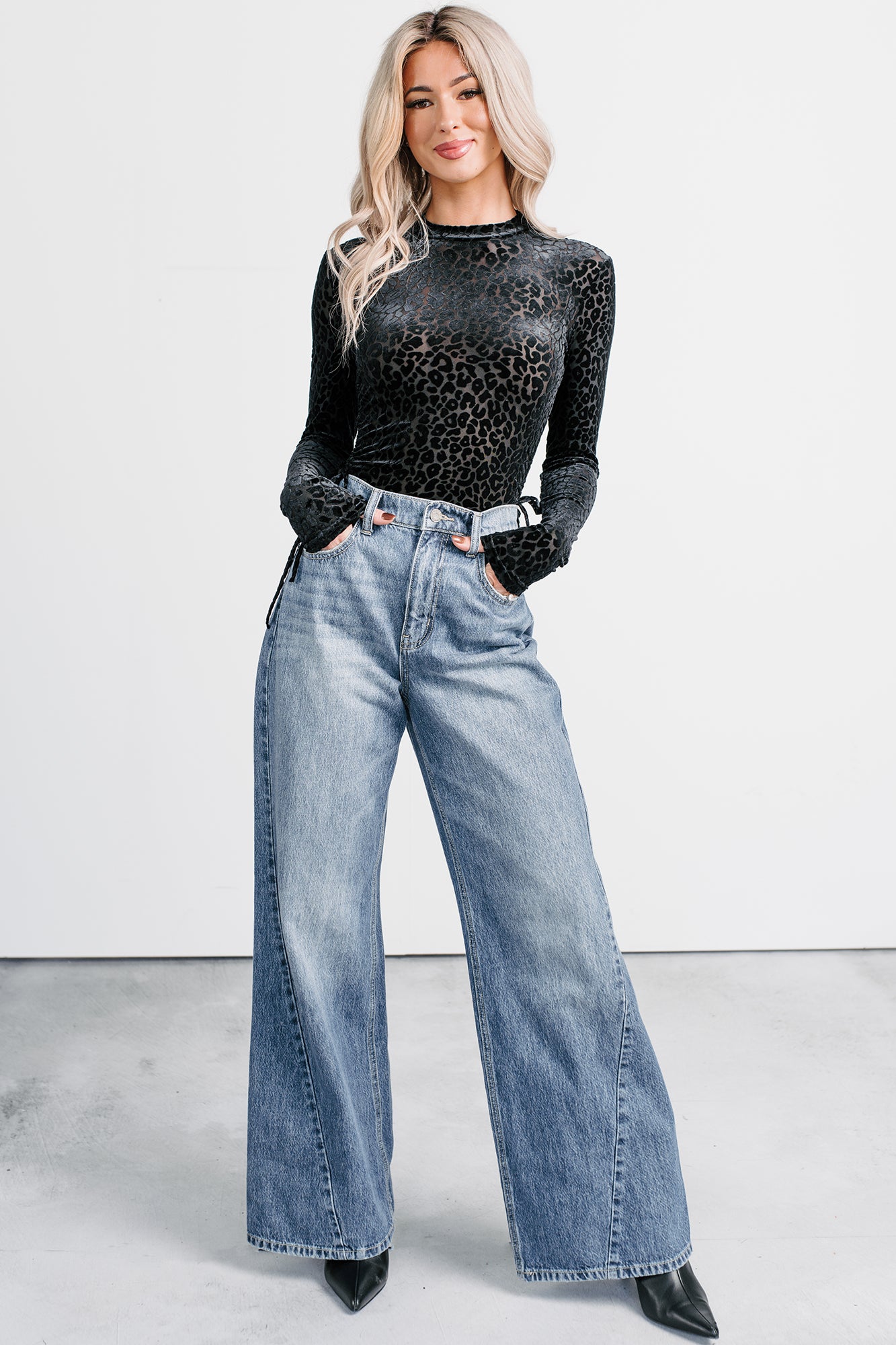 Wild Tease Long Sleeve Leopard Bodysuit (Black) - NanaMacs