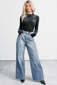 Wild Tease Long Sleeve Leopard Bodysuit (Black) - NanaMacs