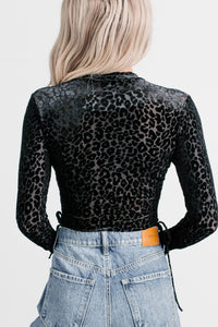 Wild Tease Long Sleeve Leopard Bodysuit (Black) - NanaMacs