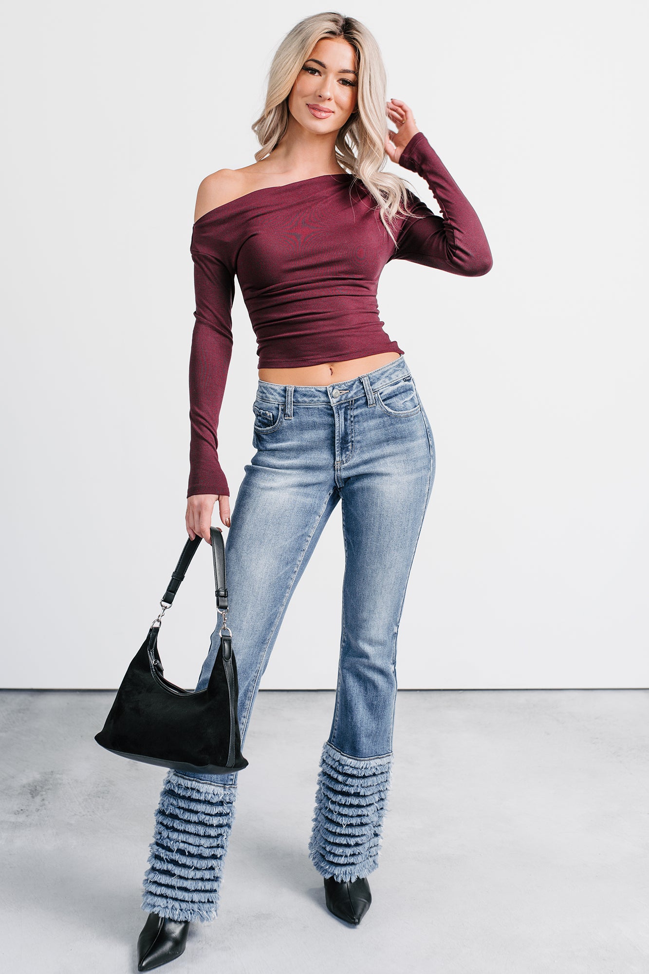 On My Side Asymmetrical Ruched Top (Wine) - NanaMacs