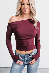 On My Side Asymmetrical Ruched Top (Wine) - NanaMacs