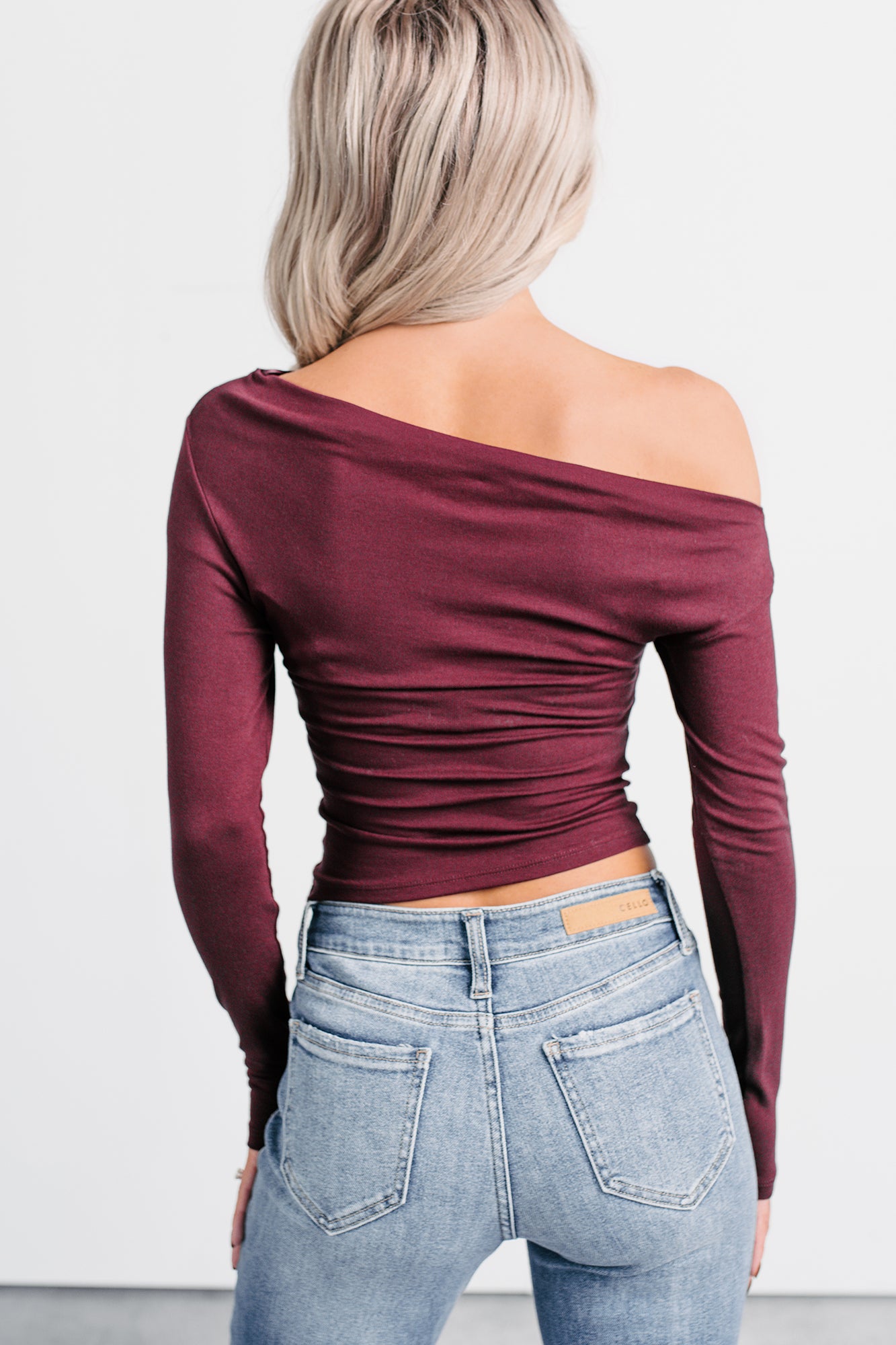 On My Side Asymmetrical Ruched Top (Wine) - NanaMacs
