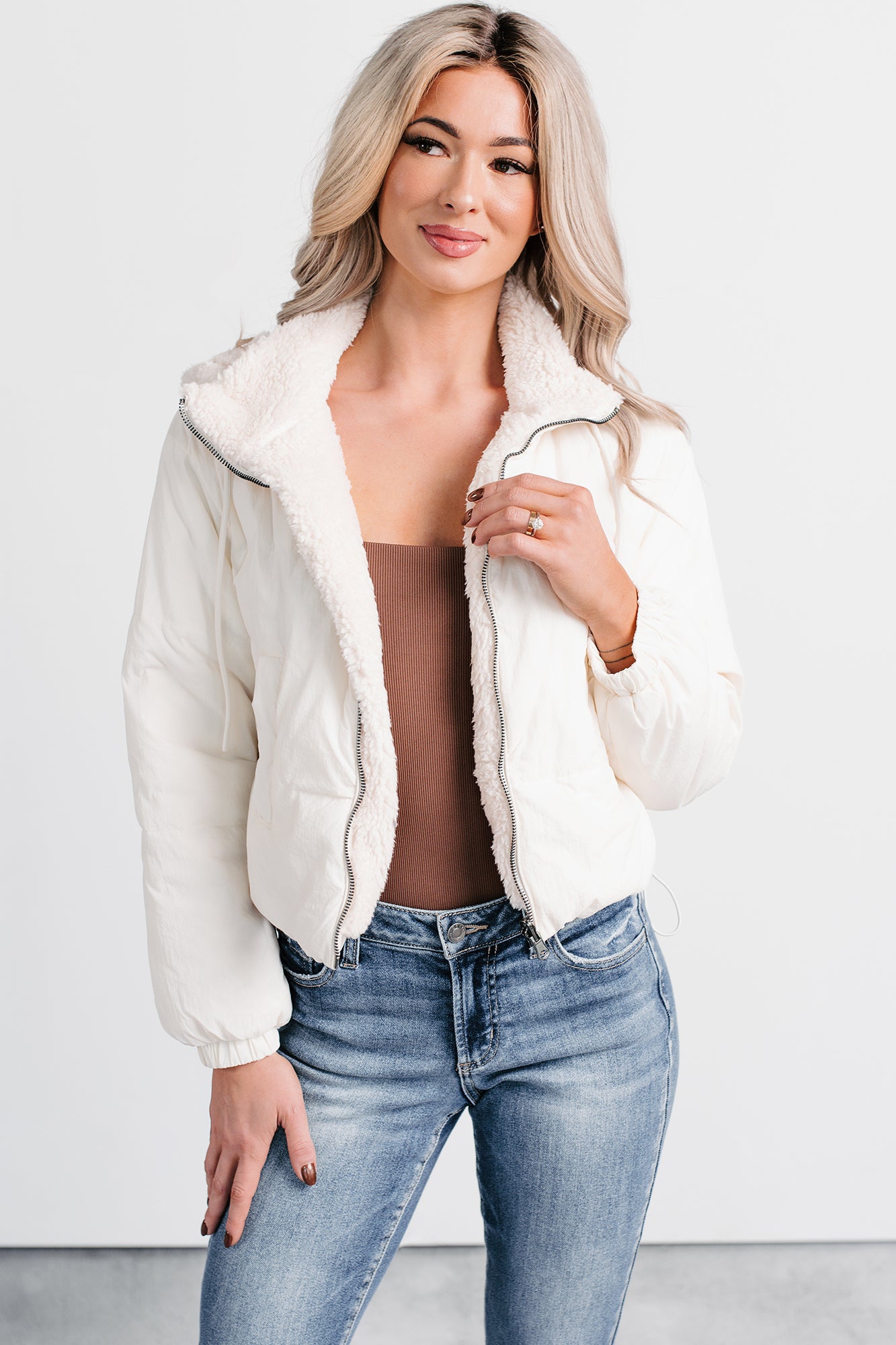Iced White Chocolate Latte Sherpa Reversible Coat (Ivory) - NanaMacs