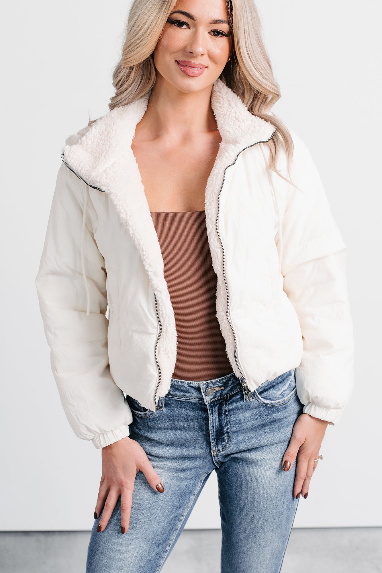 Iced White Chocolate Latte Sherpa Reversible Coat (Ivory) · NanaMacs