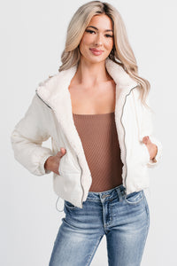 Iced White Chocolate Latte Sherpa Reversible Coat (Ivory) - NanaMacs