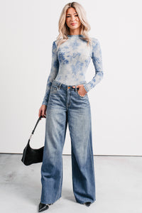 Purely Pretty Floral Print Mesh Bodysuit (Blue) - NanaMacs