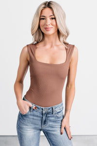 Cross Your Mind Wide Shoulder Straps Bodysuit (Mocha) - NanaMacs