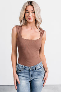 Cross Your Mind Wide Shoulder Straps Bodysuit (Mocha) - NanaMacs