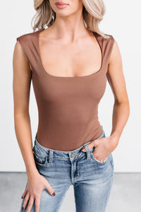 Cross Your Mind Wide Shoulder Straps Bodysuit (Mocha) - NanaMacs