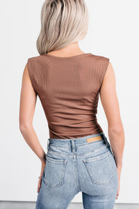 Cross Your Mind Wide Shoulder Straps Bodysuit (Mocha) - NanaMacs