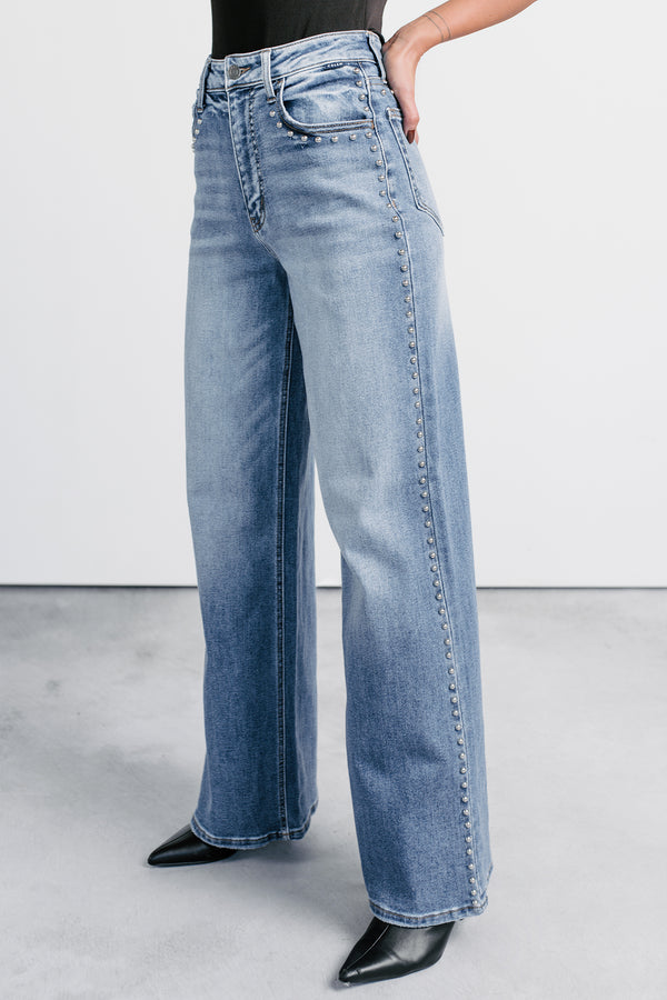 Kaylee High Rise Stud Detailed Cello Jeans (Medium)