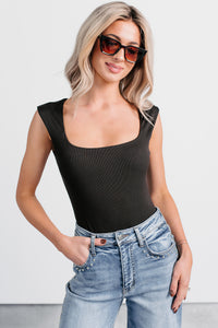 Cross Your Mind Wide Shoulder Straps Bodysuit (Black) - NanaMacs