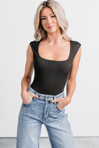 Cross Your Mind Wide Shoulder Straps Bodysuit (Black) - NanaMacs