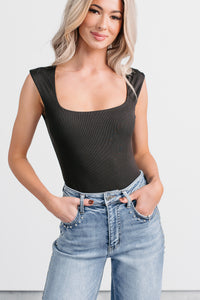 Cross Your Mind Wide Shoulder Straps Bodysuit (Black) - NanaMacs