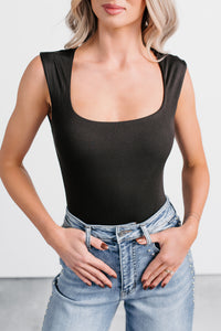 Cross Your Mind Wide Shoulder Straps Bodysuit (Black) - NanaMacs
