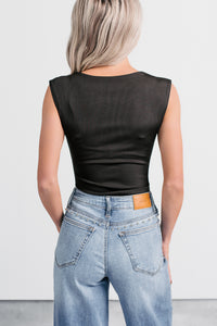 Cross Your Mind Wide Shoulder Straps Bodysuit (Black) - NanaMacs