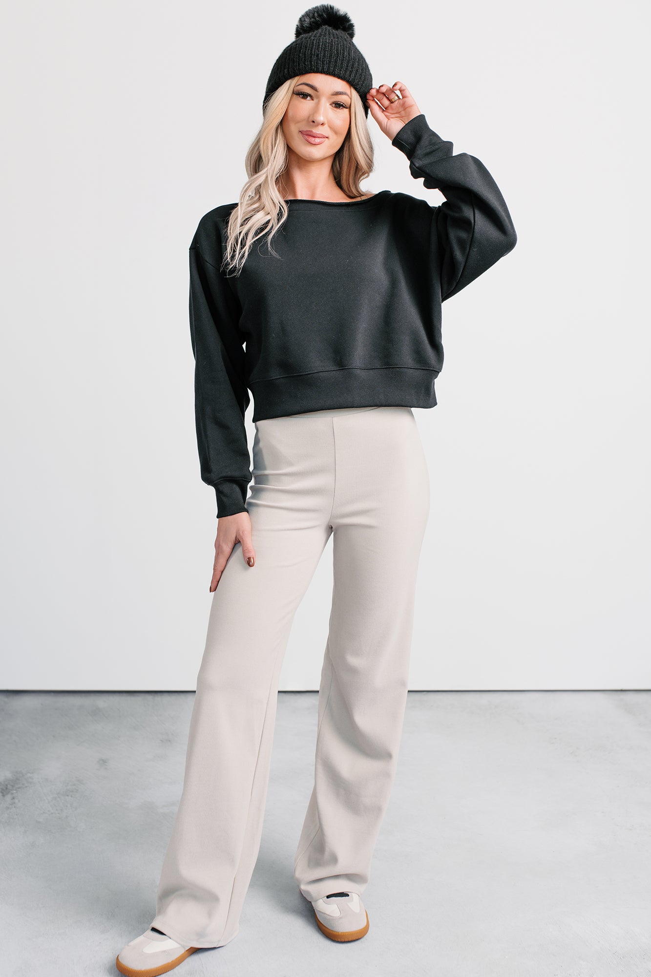 Hearts Full Long Sleeve Boat-Neck Sweater (Black) - NanaMacs