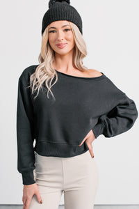 Hearts Full Long Sleeve Boat-Neck Sweater (Black) - NanaMacs