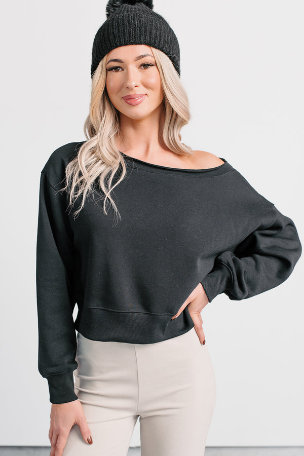 Hearts Full Long Sleeve Boat-Neck Sweater (Black) - Ships by 12/12