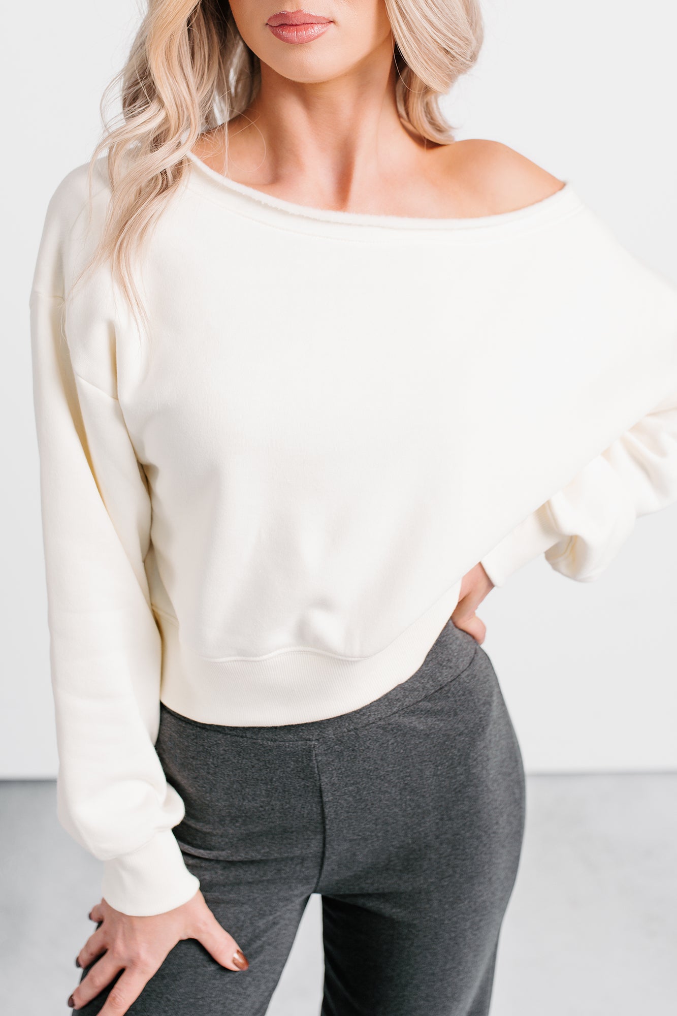Hearts Full Long Sleeve Boat-Neck Sweater (Cream) - Ships by 12/12