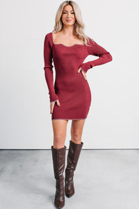 Out Of Nowhere Contrast Stitch Mini Sweater Dress (Burgundy) - NanaMacs
