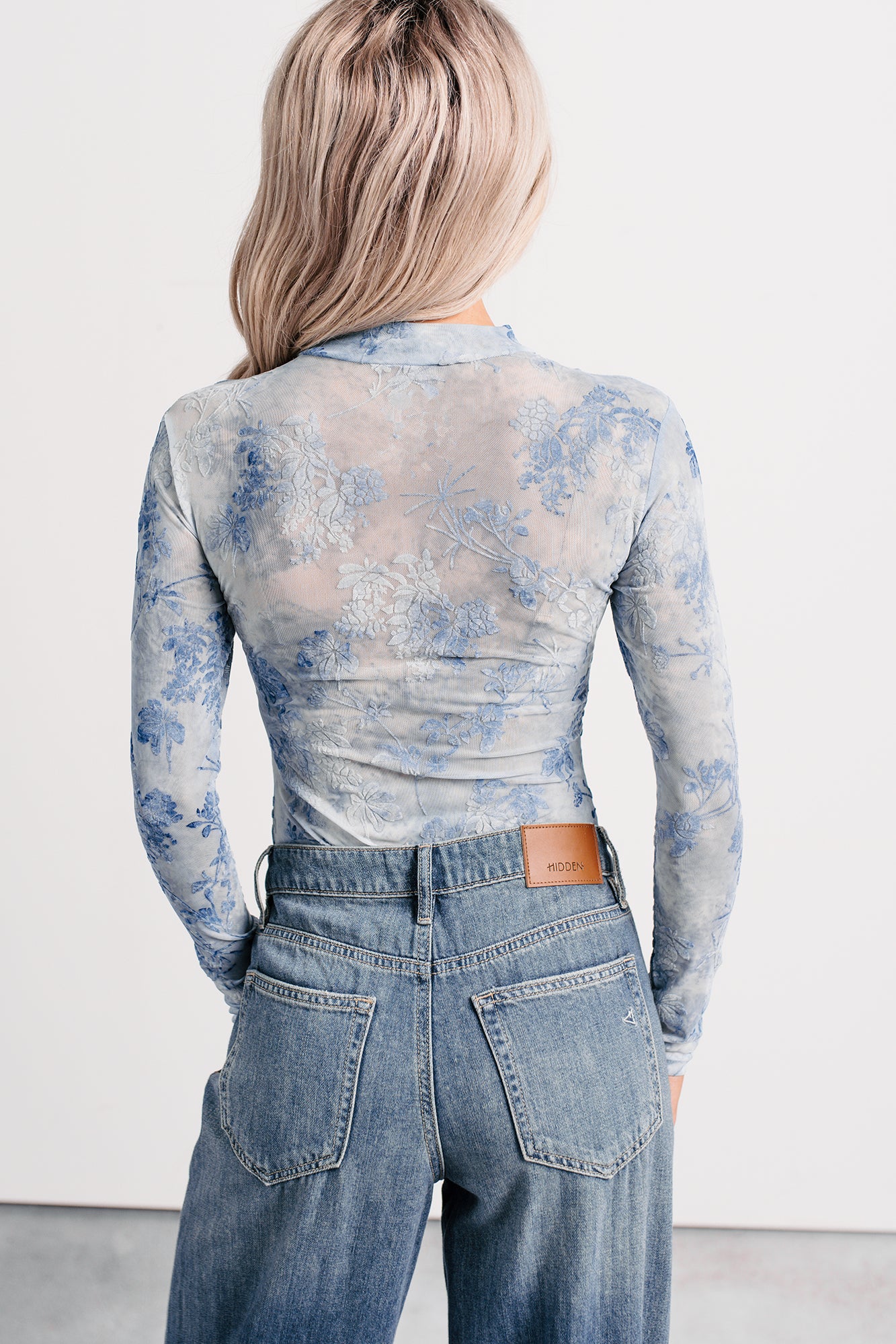 Purely Pretty Floral Print Mesh Bodysuit (Blue) - NanaMacs