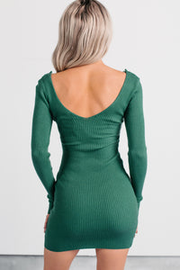 Weekend Ready Deep V-Neck Mini Dress (Hunter Green) - NanaMacs