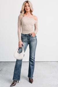 Charming Daydream Lace Off The Shoulder Top (Taupe) - NanaMacs