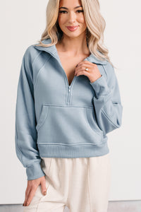 Quiet As Clouds Half-Zip Sweatshirt (Blue Grey) - NanaMacs