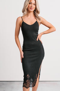 Fell For You Sleeveless Lace Hem Midi Dress (Black) - NanaMacs