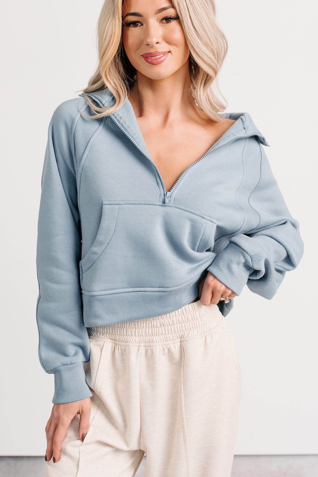 Quiet As Clouds Half-Zip Sweatshirt (Blue Grey) - NanaMacs