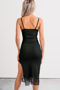 Fell For You Sleeveless Lace Hem Midi Dress (Black) - NanaMacs