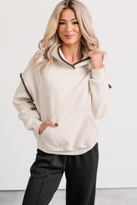 On Your Way Stitching Detail Hoodie (Cream) - NanaMacs