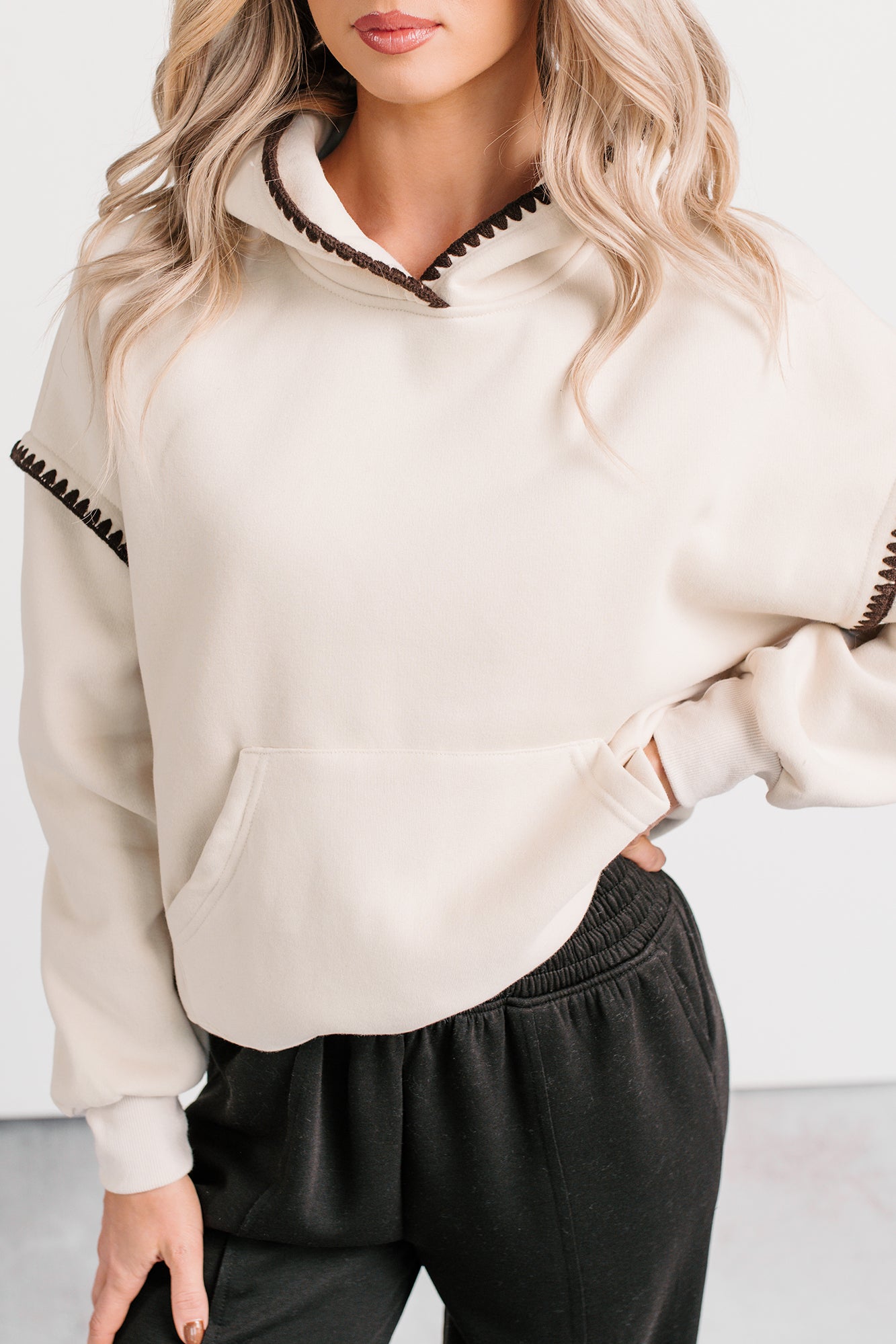 On Your Way Stitching Detail Hoodie (Cream) - NanaMacs