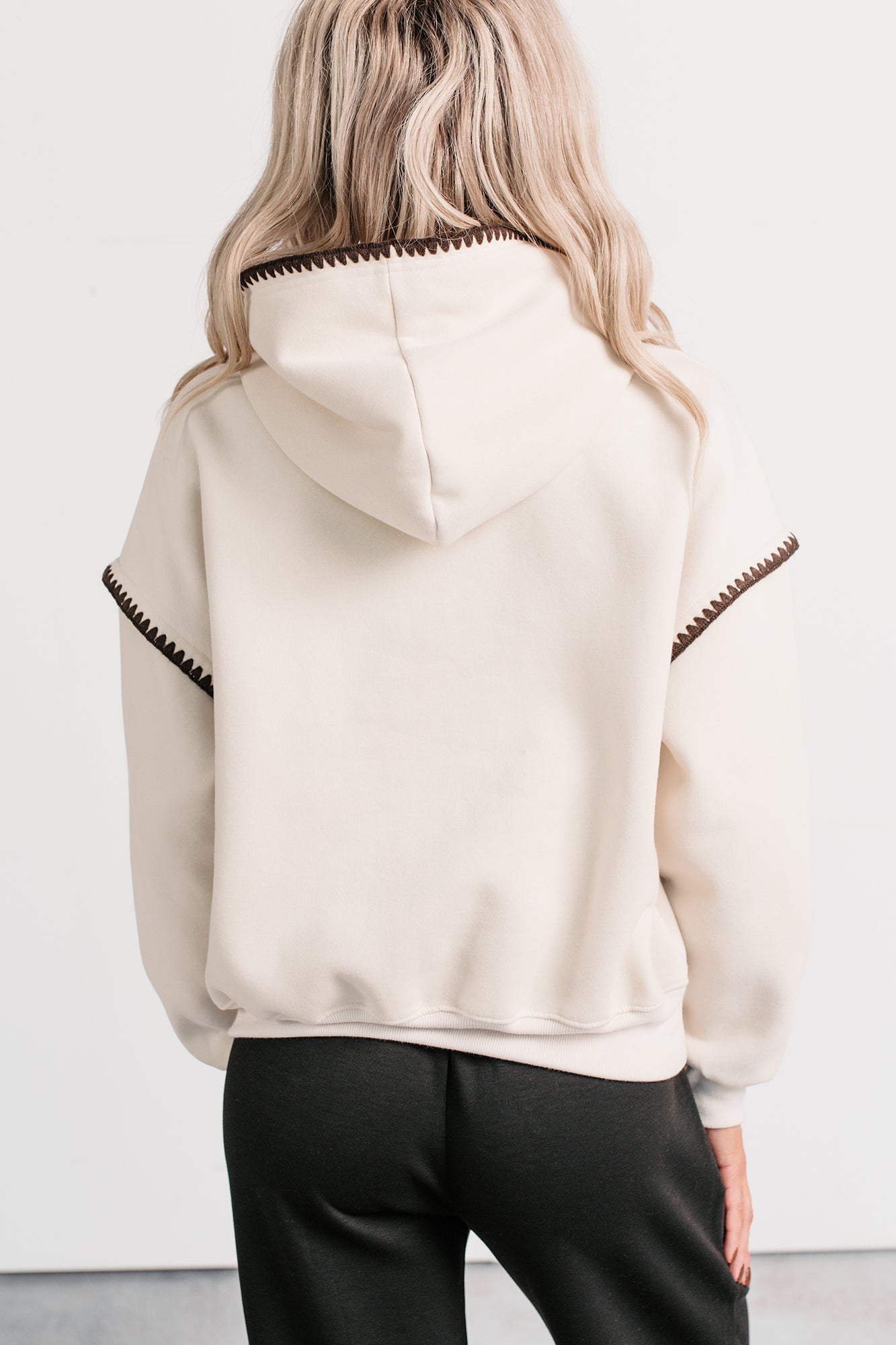 On Your Way Stitching Detail Hoodie (Cream) - NanaMacs