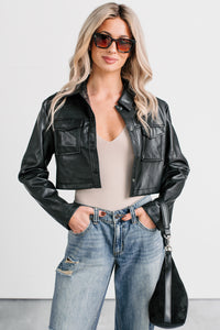 Deal With It Faux Leather Cropped Jacket (Black) - NanaMacs
