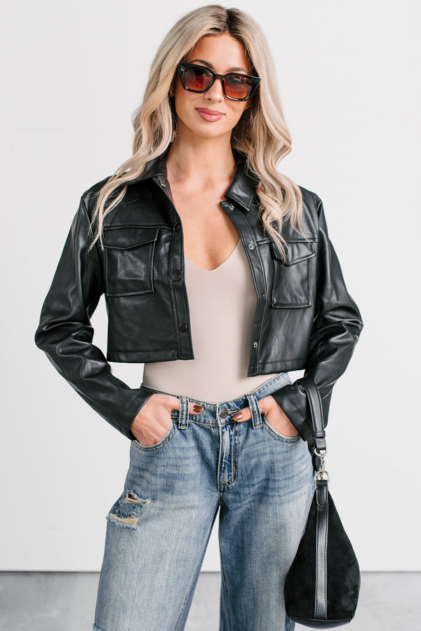 Deal With It Faux Leather Cropped Jacket (Black)