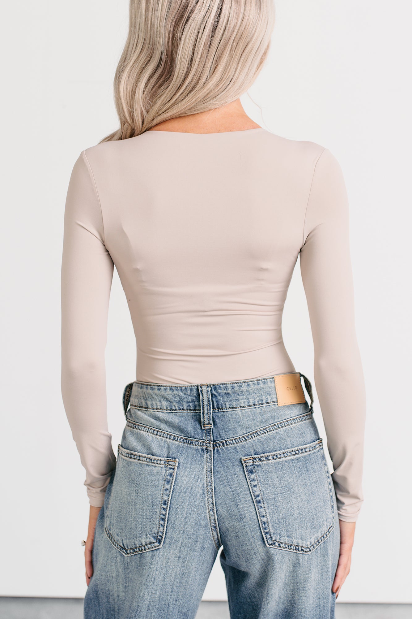 Daily Ease Long Sleeve V Neck Bodysuit (Light Taupe) - NanaMacs
