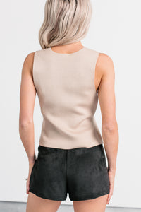 Touch Of Gold Hem Slit Sweater Vest (Dark Taupe) - NanaMacs