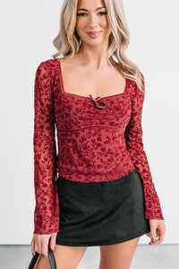 Heart’s Calling Long Sleeve Floral Top (Burgundy) - NanaMacs