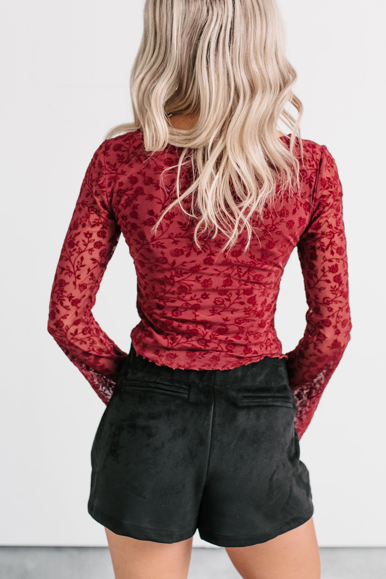 Heart’s Calling Long Sleeve Floral Top (Burgundy) - NanaMacs