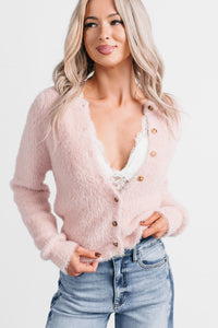 Brianne Fuzzy Cardigan Sweater (Pink) - NanaMacs