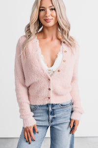 Brianne Fuzzy Cardigan Sweater (Pink) - NanaMacs